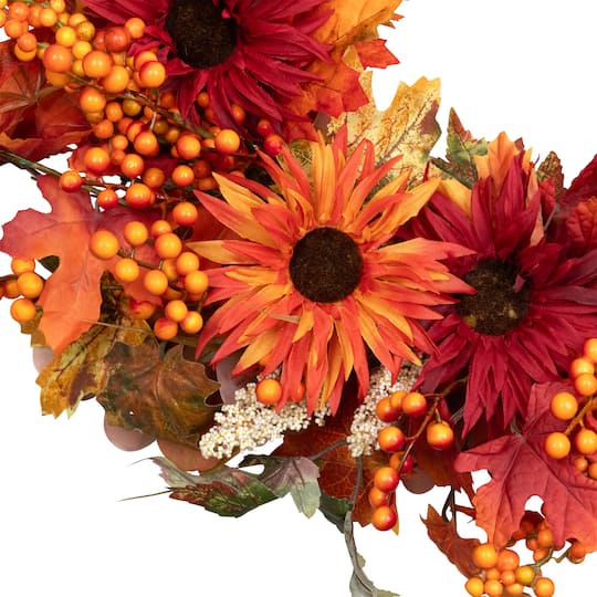 24" Leaves & Flowers Fall Harvest Wreath
